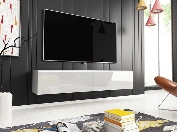 Comodă TV Scientia, Alb, Alb lucios, PAL laminat, 30x140x33cm, 22 kg