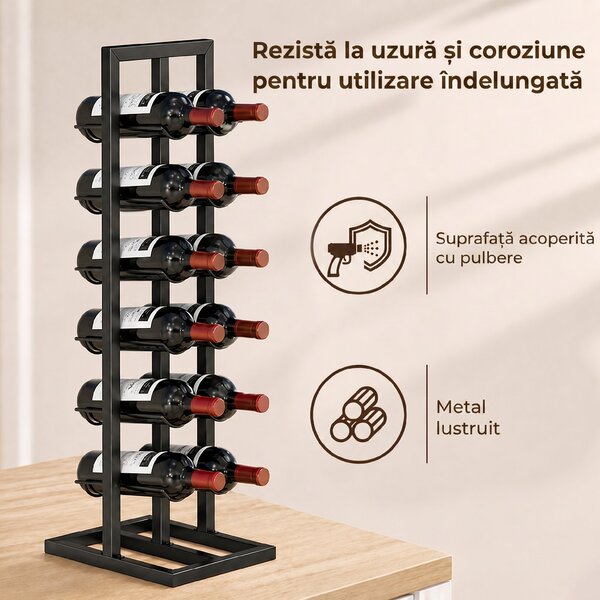 HOMCOM Suport din Metal, 12 Sticle, de Podea, Negru | Aosom Romania
