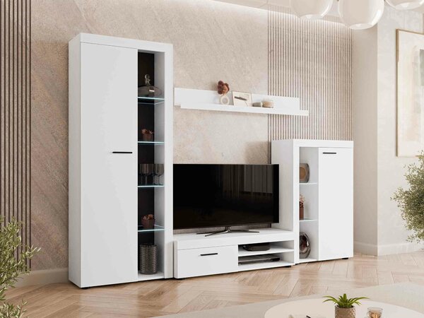 Set de living Univio, Alb, Sticlă, PAL laminat, 98 kg