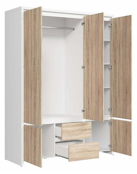 Dulap Nolroma 118, Stejar Sonoma, Alb, 211x154x56cm, 132 kg, Uși dulap: Cu balamale, Numărul de rafturi: 3, Numărul de rafturi: 3
