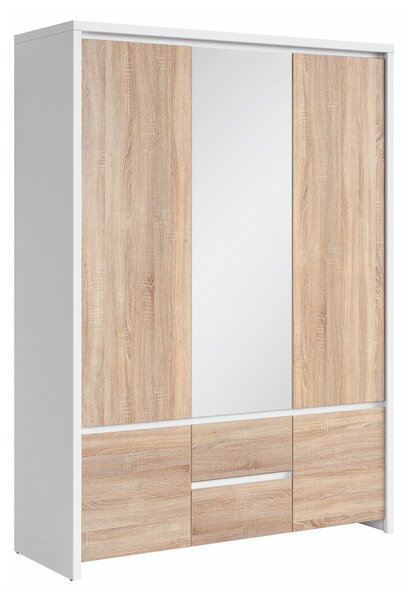 Dulap Nolroma 118, Stejar Sonoma, Alb, 211x154x56cm, 132 kg, Uși dulap: Cu balamale, Numărul de rafturi: 3, Numărul de rafturi: 3