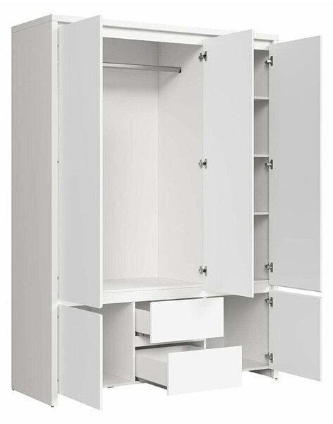Dulap Nolroma 118, Alb, 211x154x56cm, 132 kg, Uși dulap: Cu balamale, Numărul de rafturi: 3, Numărul de rafturi: 3