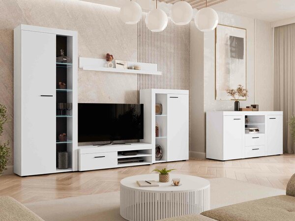 Set de living Univio I, Alb, Sticlă, PAL laminat, 146 kg