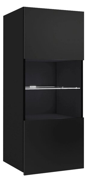 Dulap de perete Remus I, Negru, Negru lucios, Sticlă călită, PAL laminat, 117x45x32cm, 20 kg