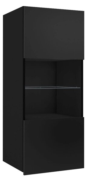 Dulap de perete Remus I, Negru, Negru lucios, Sticlă călită, PAL laminat, 117x45x32cm, 20 kg