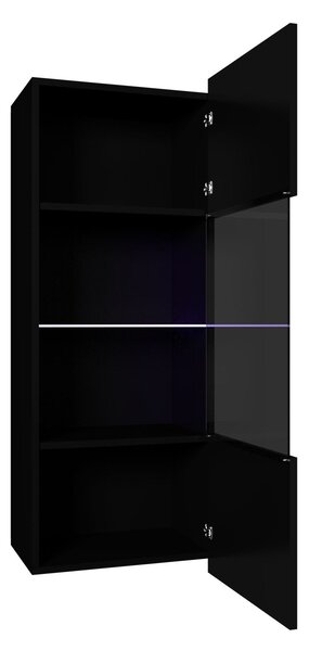 Dulap de perete Remus I, Negru, Negru lucios, Sticlă călită, PAL laminat, 117x45x32cm, 20 kg