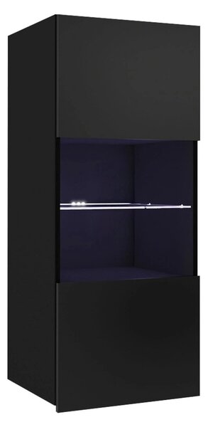Dulap de perete Remus I, Negru, Negru lucios, Sticlă călită, PAL laminat, 117x45x32cm, 20 kg