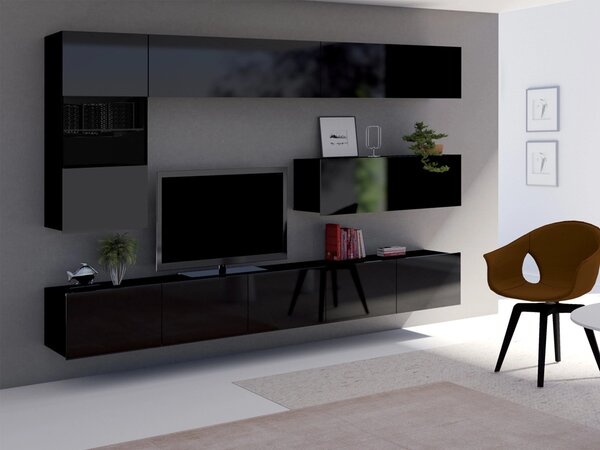 Set de living Remus IV, Negru lucios, Negru, Sticlă călită, PAL laminat, 106 kg