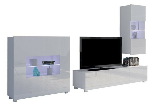 Set de living Remus VII, Alb lucios, Alb, Sticlă călită, PAL laminat, 87 kg
