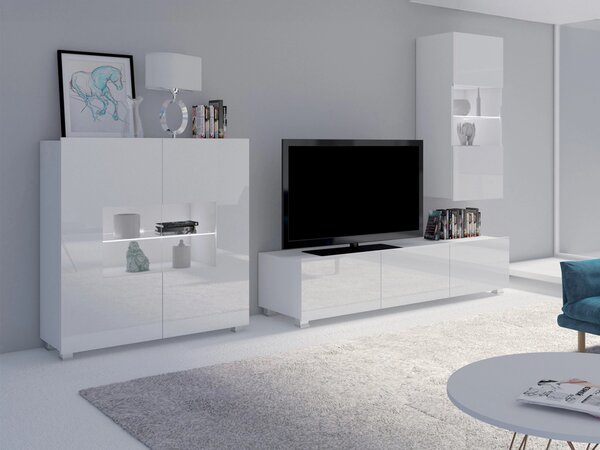 Set de living Remus VII, Alb lucios, Alb, Sticlă călită, PAL laminat, 87 kg