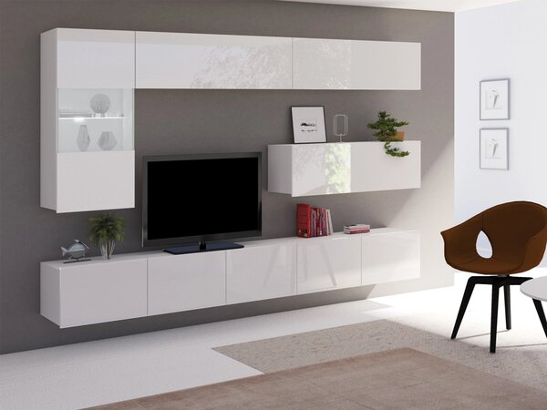 Set de living Remus IV, Alb lucios, Alb, Sticlă călită, PAL laminat, 106 kg