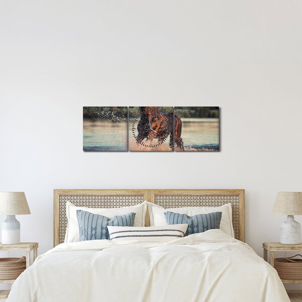 Tablou - Cal care aleargă (cu ceas) (90x30 cm)