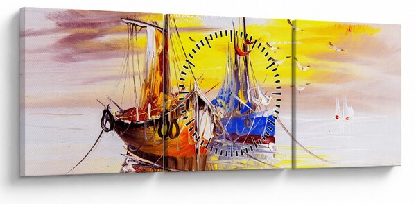 Tablou - Pictură barcă (cu ceas) (90x30 cm)