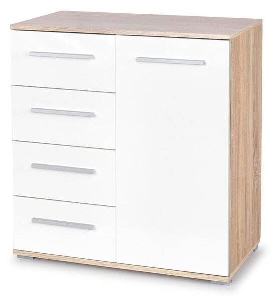 Comodă Cirveso 101, Stejar Sonoma, Alb lucios, PAL laminat, 82x77x40cm, 35.5 kg