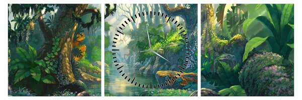 Tablou - Ilustrare pădure tropicală (cu ceas) (90x30 cm)
