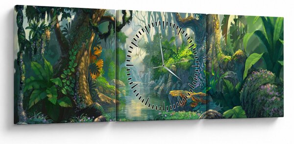 Tablou - Ilustrare pădure tropicală (cu ceas) (90x30 cm)