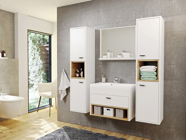 Set baie Velum II, Alb, Stejar artizan, PAL laminat, 57 kg