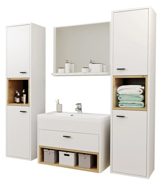 Set baie Velum II, Alb, Stejar artizan, PAL laminat, 57 kg