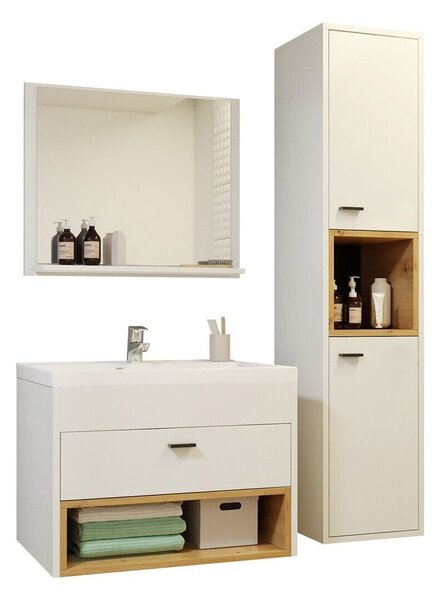 Set baie Velum I, Stejar artizan, Alb, PAL laminat, 47 kg