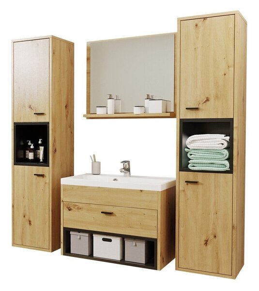 Set baie Velum II, Stejar artizan, Negru, PAL laminat, 66 kg