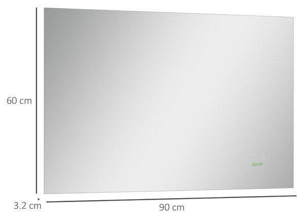 Oglindă Baie LED Kleankin, Dreptunghiulară, Iluminare din Spate, Întrerupător Electric, 60x90 cm | Aosom Romania