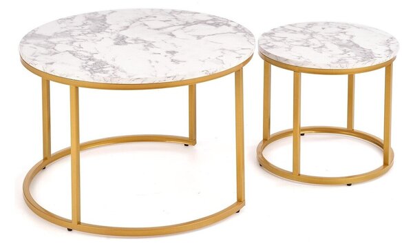 Set de măsuțe de cafea Houston 993, Marmură albă, Auriu, Metal, 40cm, 8 kg