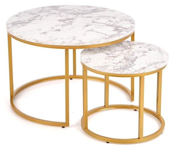 Set de măsuțe de cafea Houston 993, Marmură albă, Auriu, Metal, 40cm, 8 kg