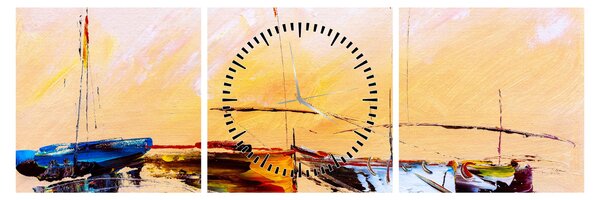 Tablou - Pictură barcă (cu ceas) (90x30 cm)