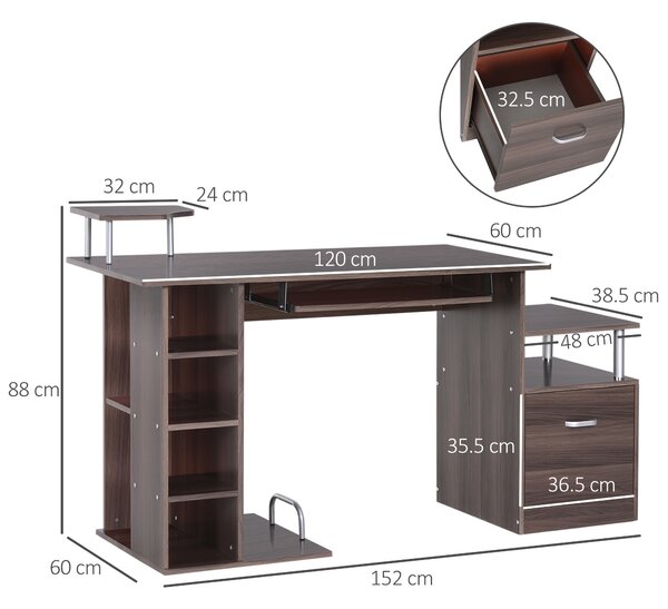 HOMCOM Birou din Lemn cu Design Simplu și Elegant pentru Calculator, Dimensiuni 152x60x80cm, Culoare Maro | Aosom Romania