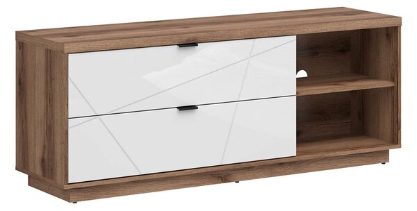 Comodă TV Fivale 104, Stejar Delano închis, Alb lucios, PAL laminat, 61x156x43cm, 43 kg