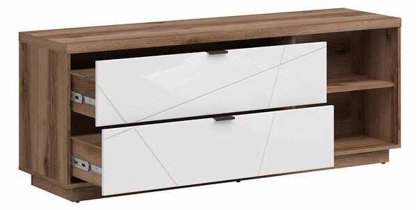 Comodă TV Fivale 104, Stejar Delano închis, Alb lucios, PAL laminat, 61x156x43cm, 43 kg