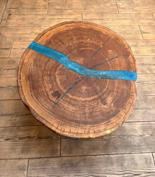 Măsuță de cafea din stejar masiv „Azure Oak Flow” – 97x86 cm