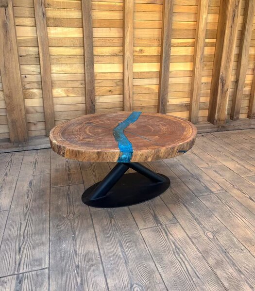 Măsuță de cafea din stejar masiv „Azure Oak Flow” – 97x86 cm