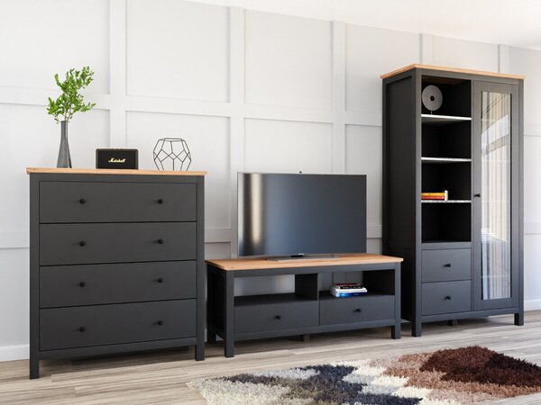 Set de living Sordoro 125, Grafit, Stejar artizan, PAL laminat, Sticlă călită