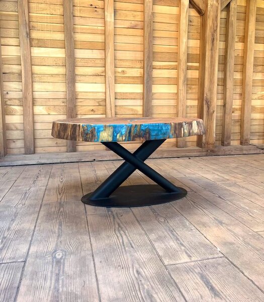 Măsuță de cafea „Oak Azure Vortex” din stejar masiv - 92x92 cm