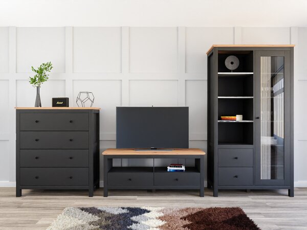 Set de living Sordoro 125, Grafit, Stejar artizan, PAL laminat, Sticlă călită