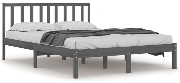 Cadru de pat mic dublu, gri, 120x190 cm, lemn masiv de pin