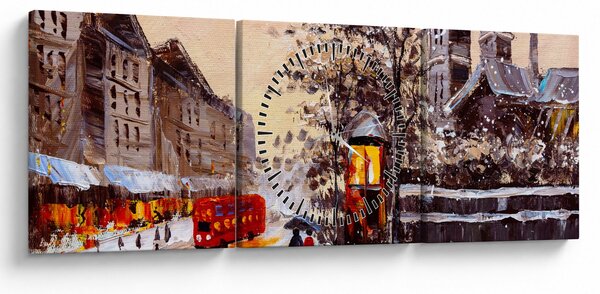 Tablou - Pictură oraș iarna (cu ceas) (90x30 cm)
