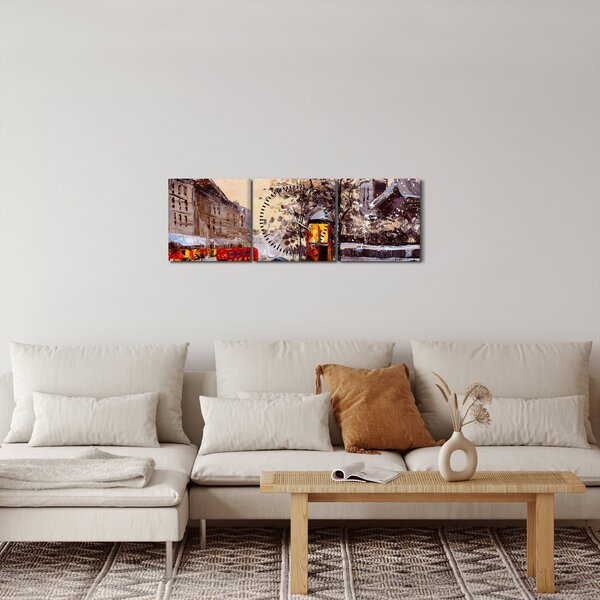 Tablou - Pictură oraș iarna (cu ceas) (90x30 cm)