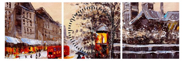Tablou - Pictură oraș iarna (cu ceas) (90x30 cm)