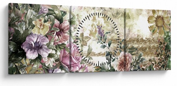 Tablou - Flori de design (cu ceas) (90x30 cm)