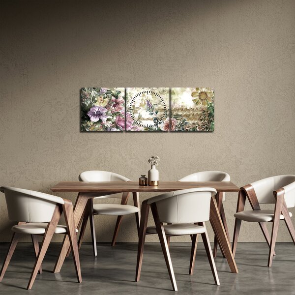Tablou - Flori de design (cu ceas) (90x30 cm)