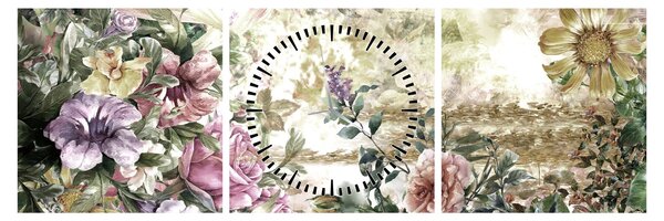 Tablou - Flori de design (cu ceas) (90x30 cm)