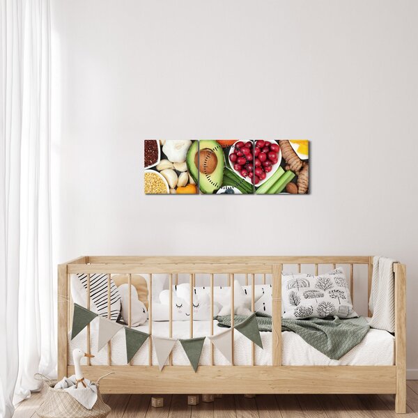 Tablou - Alimente sănătoase (cu ceas) (90x30 cm)