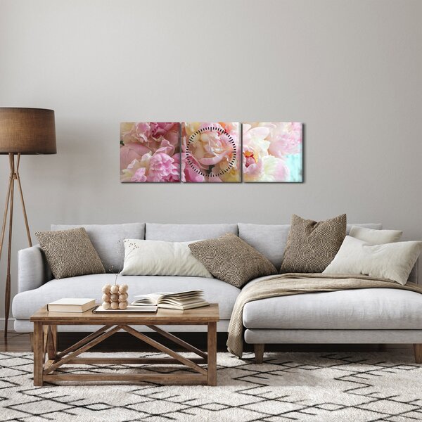 Tablou - Bujori (cu ceas) (90x30 cm)
