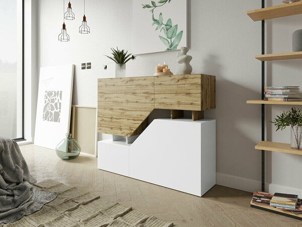 Bufet Comfivo Daldune, Stejar Wotan, Alb, PAL laminat, 100x120x35cm, 45 kg