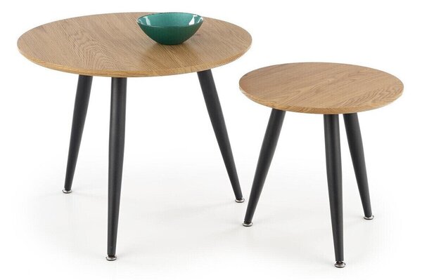 Set de măsuțe de cafea Houston 1214, Negru, Stejar auriu, Metal, 48cm, 9 kg