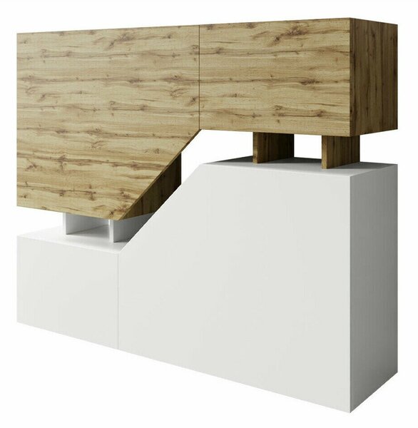 Bufet Comfivo Daldune, Stejar Wotan, Alb, PAL laminat, 100x120x35cm, 45 kg