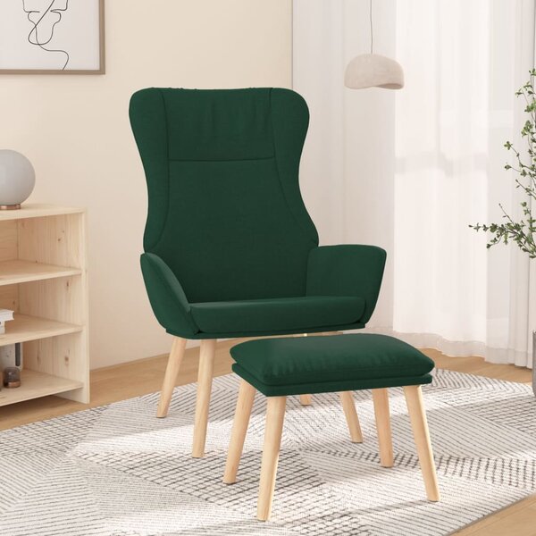Scaun de relaxare cu taburet, verde închis, textil