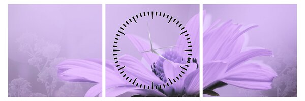 Tablou - Flori mov (cu ceas) (90x30 cm)